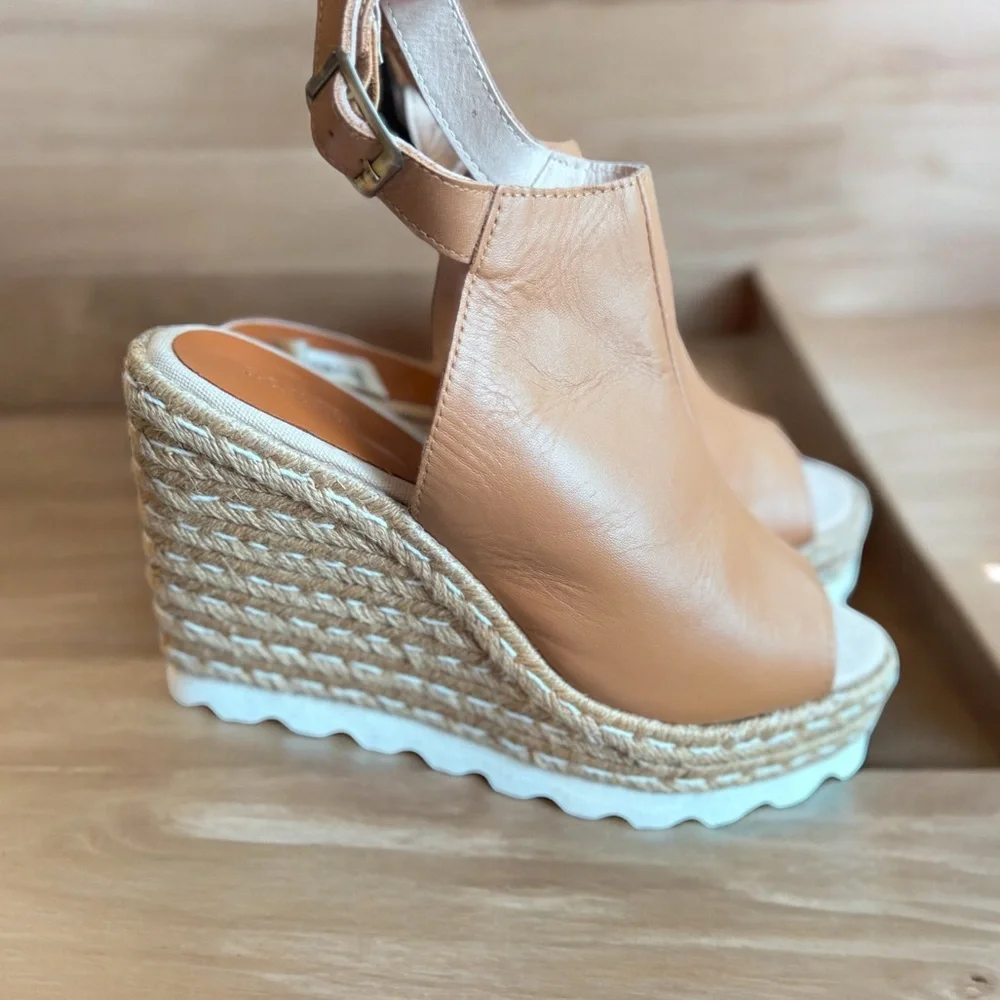 S.O.N.A.L.I. Tan Leather Espadrille wedge sandals. Size 40‎ NWT